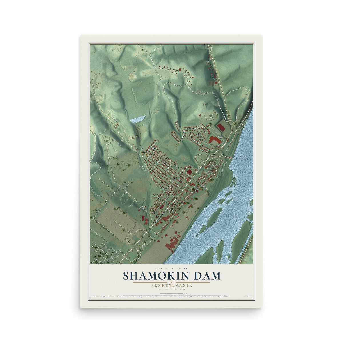 Map of Shamokin Dam, Pennsylvania, 12 x 18 inch unframed archival matte print