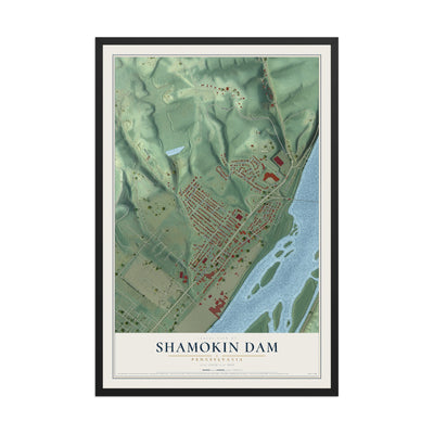Map of Shamokin Dam, Pennsylvania, 12 x 18 inch print in a black wood frame