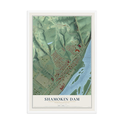 Map of Shamokin Dam, Pennsylvania, 12 x 18 inch print in a white wood frame