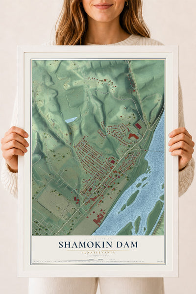Map of Shamokin Dam, Pennsylvania, 18 x 24 inch print in a white wood frame