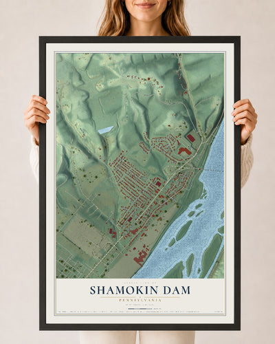 Map of Shamokin Dam, Pennsylvania, 24 x 36 inch print in a black wood frame