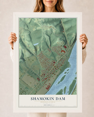 Map of Shamokin Dam, Pennsylvania, 24 x 36 inch print in a white wood frame
