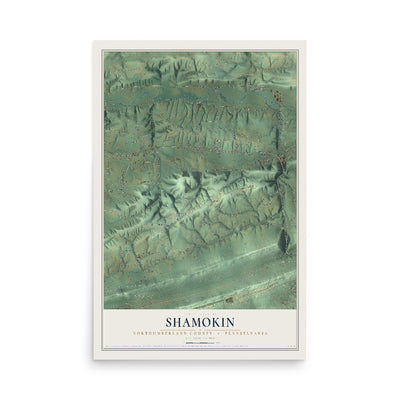 Map of Shamokin, Northumberland County, Pennsylvania, 12 x 18 inch unframed archival matte print