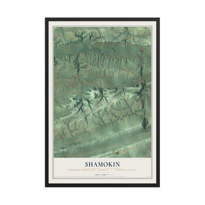 Map of Shamokin, Northumberland County, Pennsylvania, 12 x 18 inch print in a black wood frame