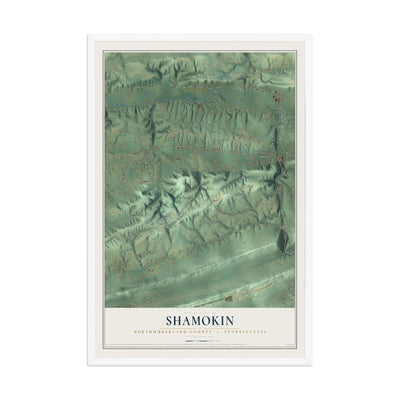Map of Shamokin, Northumberland County, Pennsylvania, 12 x 18 inch print in a white wood frame
