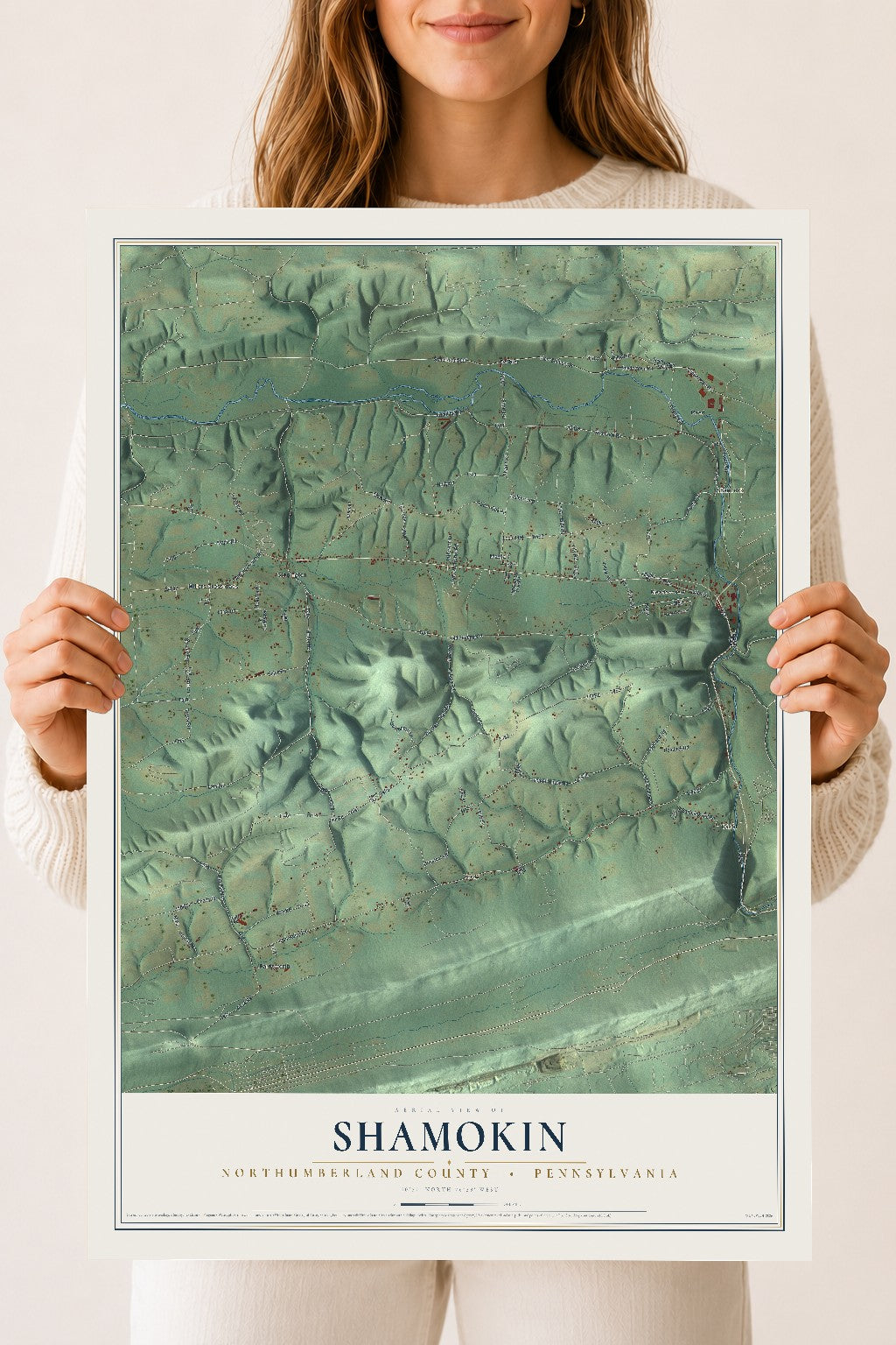 Map of Shamokin, Northumberland County, Pennsylvania, 18 x 24 inch unframed archival matte print
