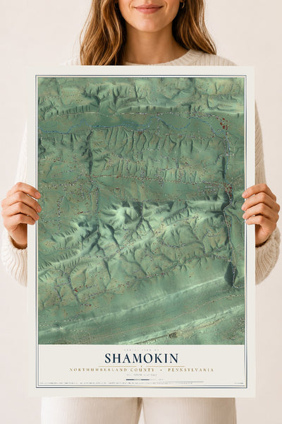 Map of Shamokin, Northumberland County, Pennsylvania, 18 x 24 inch unframed archival matte print
