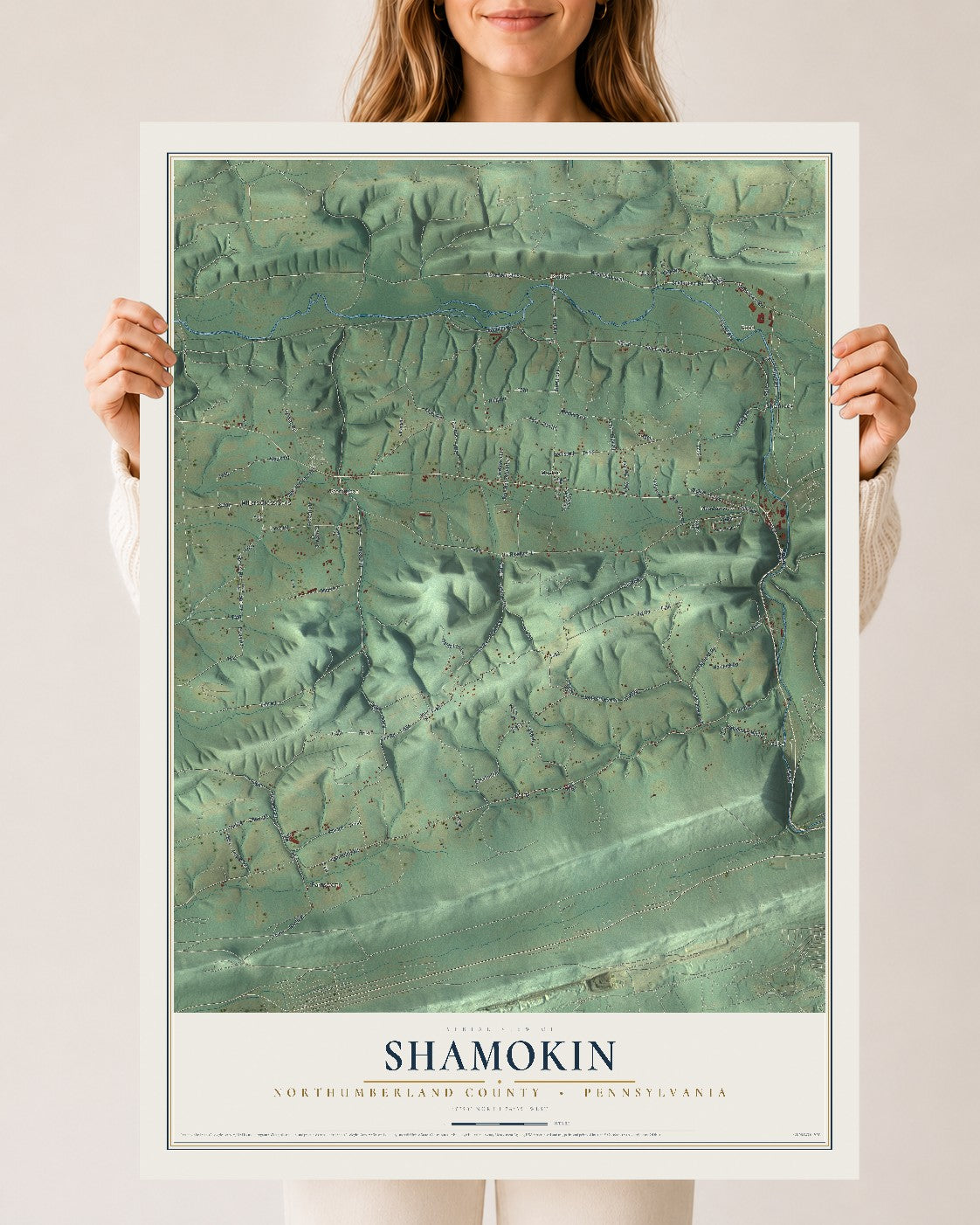 Map of Shamokin, Northumberland County, Pennsylvania, 24 x 36 inch unframed archival matte print