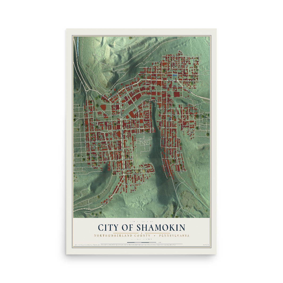Map of the City of Shamokin, Northumberland County, Pennsylvania, 12 x 18 inch unframed archival matte print