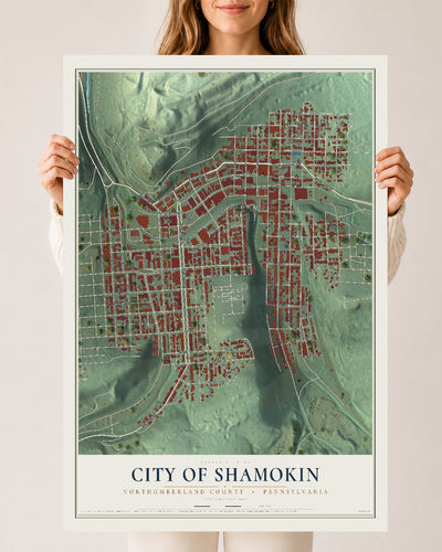 Map of the City of Shamokin, Northumberland County, Pennsylvania, 24 x 36 inch unframed archival matte print
