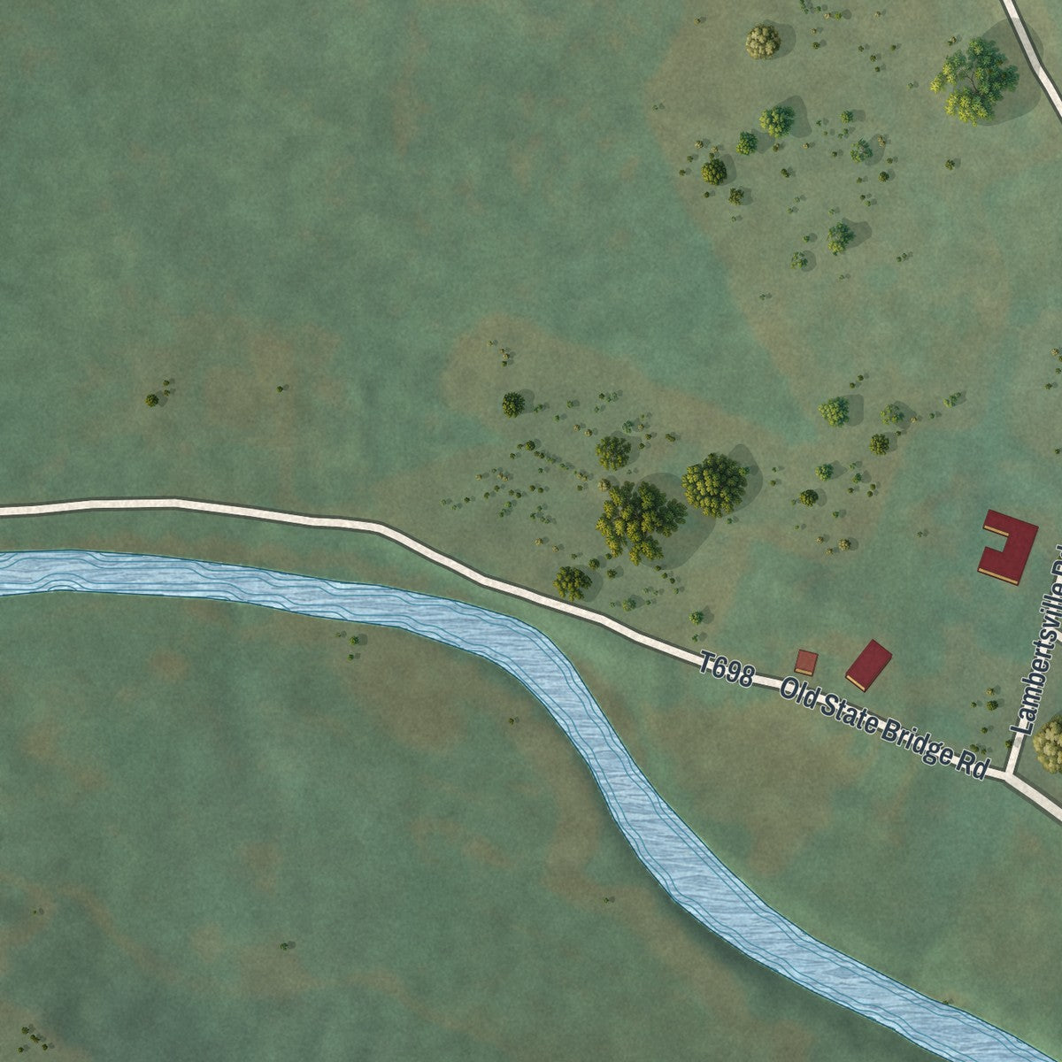 Second close-up of the map of Shanksville, Pennsylvania print showing more streets and buildings