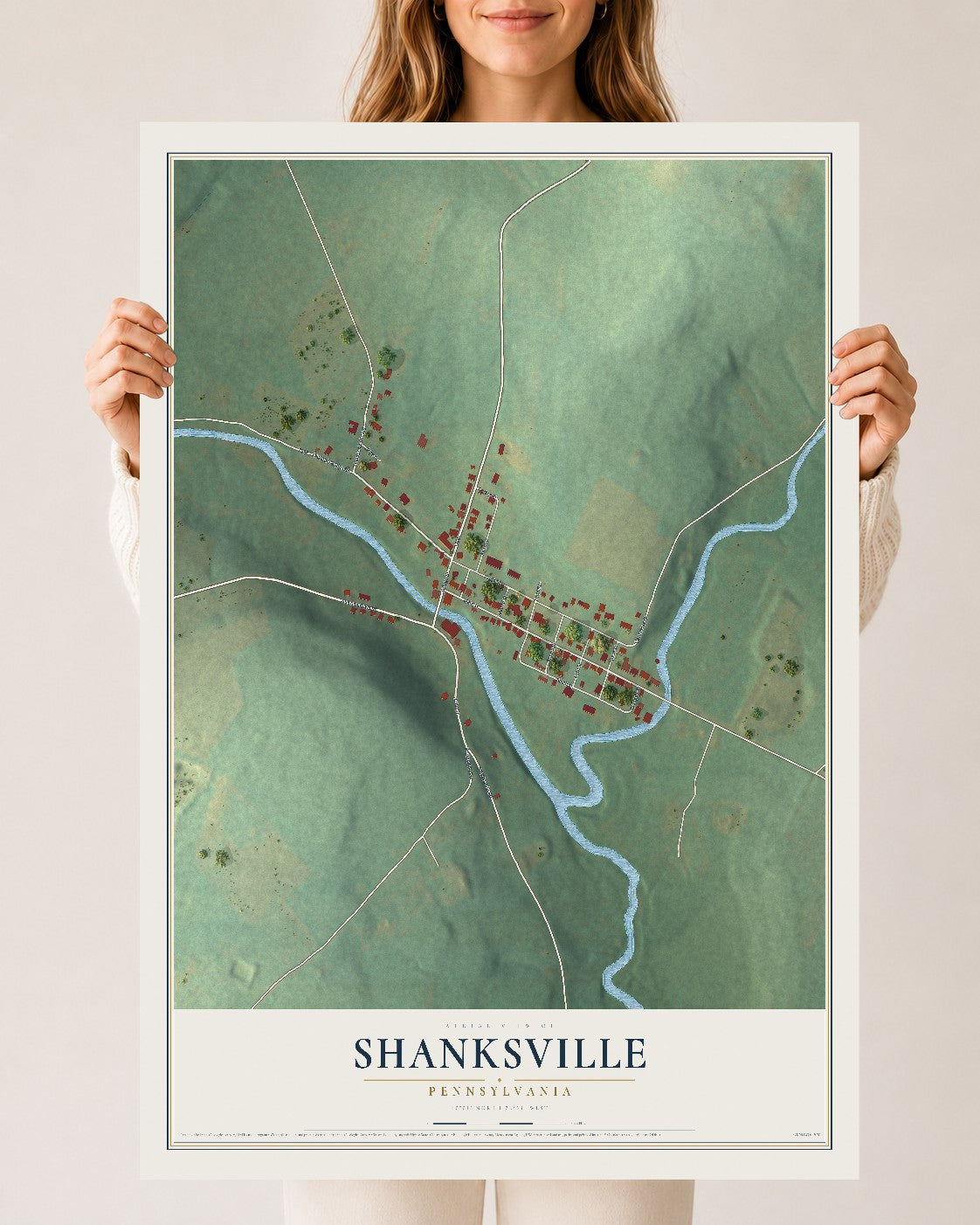 Map of Shanksville, Pennsylvania, 24 x 36 inch unframed archival matte print