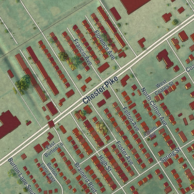 Close-up of the map of Sharon Hill, Pennsylvania print showing street and building detail