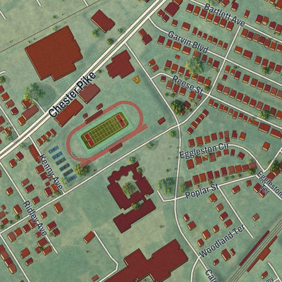 Second close-up of the map of Sharon Hill, Pennsylvania print showing more streets and buildings