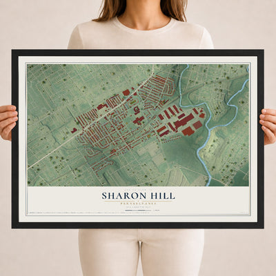 Map of Sharon Hill, Pennsylvania, 18 x 24 inch print in a black wood frame