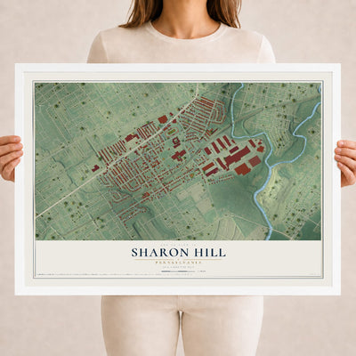 Map of Sharon Hill, Pennsylvania, 18 x 24 inch print in a white wood frame