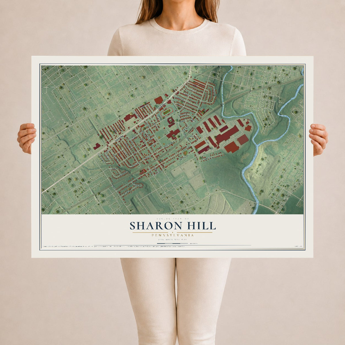 Map of Sharon Hill, Pennsylvania, 24 x 36 inch unframed archival matte print