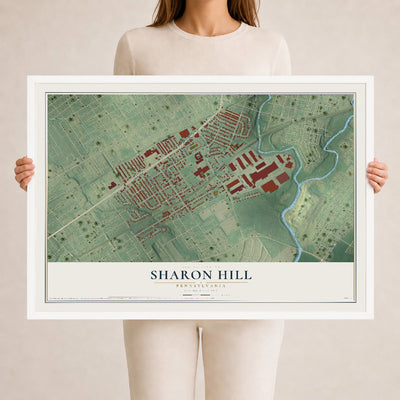 Map of Sharon Hill, Pennsylvania, 24 x 36 inch print in a white wood frame