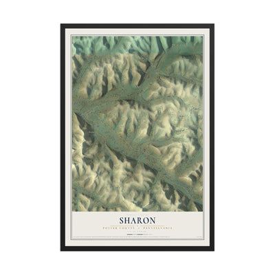 Map of Sharon, Potter County, Pennsylvania, 12 x 18 inch print in a black wood frame