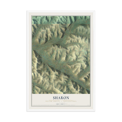Map of Sharon, Potter County, Pennsylvania, 12 x 18 inch print in a white wood frame