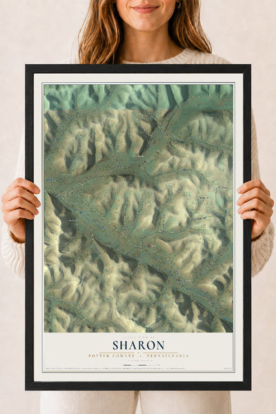 Map of Sharon, Potter County, Pennsylvania, 18 x 24 inch print in a black wood frame