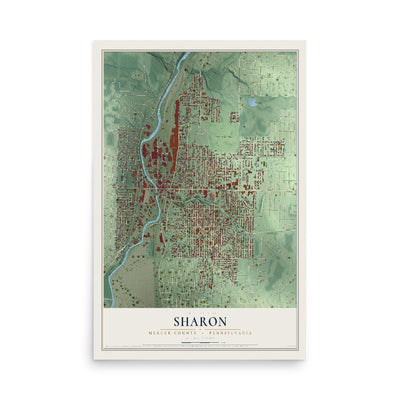 Map of Sharon, Mercer County, Pennsylvania, 12 x 18 inch unframed archival matte print