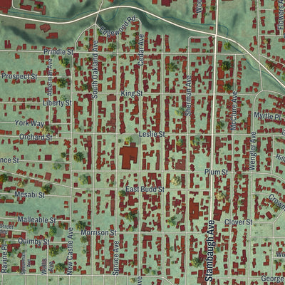 Close-up of the map of Sharon, Mercer County, Pennsylvania print showing street and building detail
