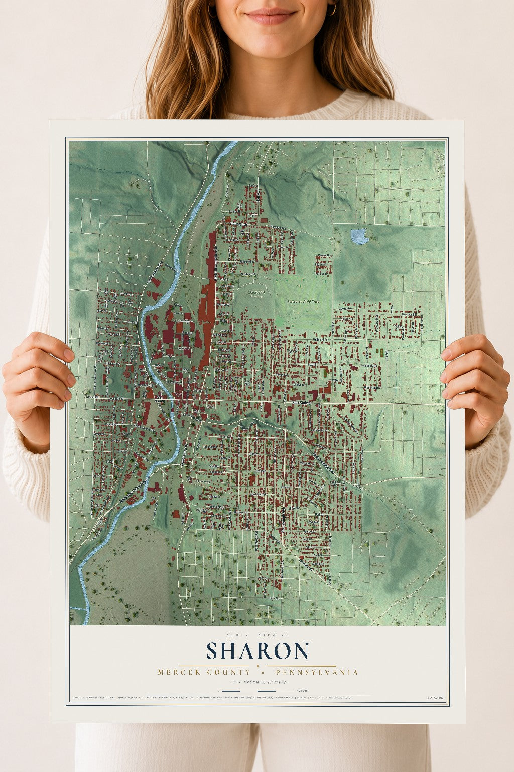 Map of Sharon, Mercer County, Pennsylvania, 18 x 24 inch unframed archival matte print