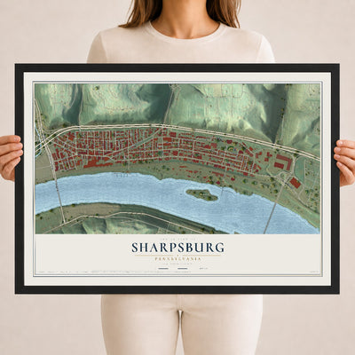 Map of Sharpsburg, Pennsylvania, 18 x 24 inch print in a black wood frame