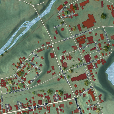 Second close-up of the map of Sharpsville, Pennsylvania print showing more streets and buildings