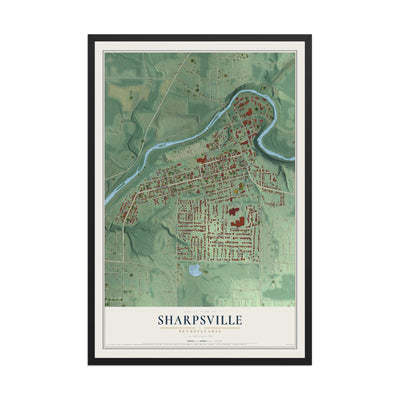 Map of Sharpsville, Pennsylvania, 12 x 18 inch print in a black wood frame