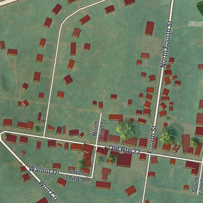Close-up of the map of Shartlesville, Pennsylvania print showing street and building detail