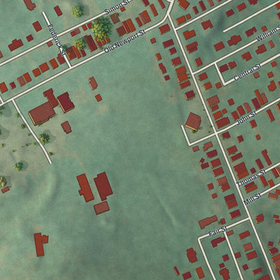 Close-up of the map of Sheatown, Pennsylvania print showing street and building detail