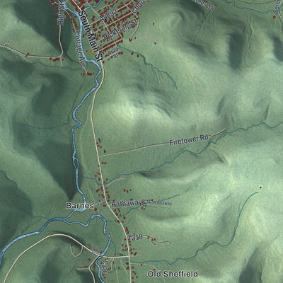 Close-up of the map of Sheffield, Pennsylvania print showing street and building detail