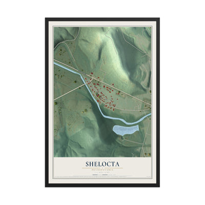 Map of Shelocta, Pennsylvania, 12 x 18 inch print in a black wood frame