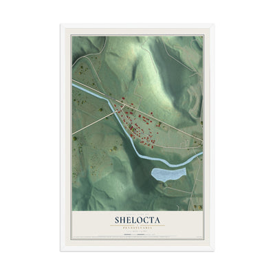 Map of Shelocta, Pennsylvania, 12 x 18 inch print in a white wood frame