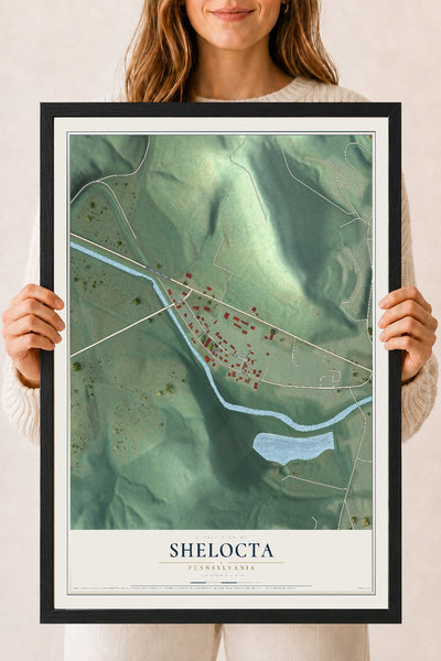 Map of Shelocta, Pennsylvania, 18 x 24 inch print in a black wood frame