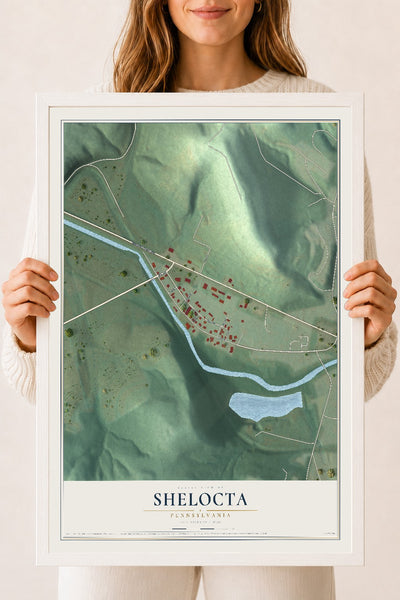 Map of Shelocta, Pennsylvania, 18 x 24 inch print in a white wood frame