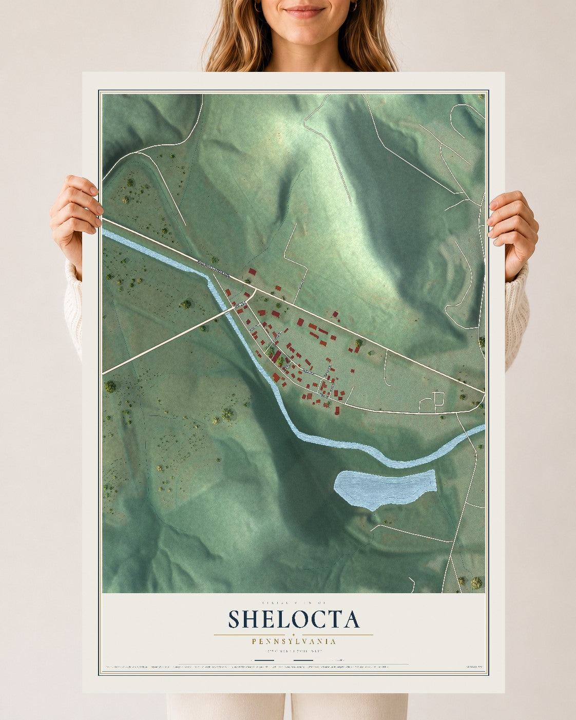 Map of Shelocta, Pennsylvania, 24 x 36 inch unframed archival matte print