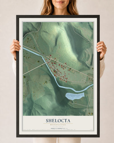 Map of Shelocta, Pennsylvania, 24 x 36 inch print in a black wood frame