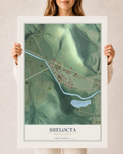 Map of Shelocta, Pennsylvania, 24 x 36 inch print in a white wood frame