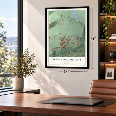 Shenandoah Heights, Pennsylvania map, 18 x 24 inch print in a black frame in a home office