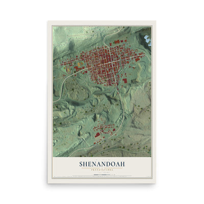 Map of Shenandoah, Pennsylvania, 12 x 18 inch unframed archival matte print