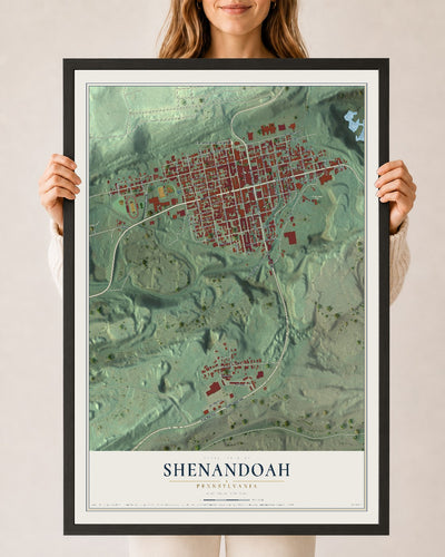 Map of Shenandoah, Pennsylvania, 24 x 36 inch print in a black wood frame