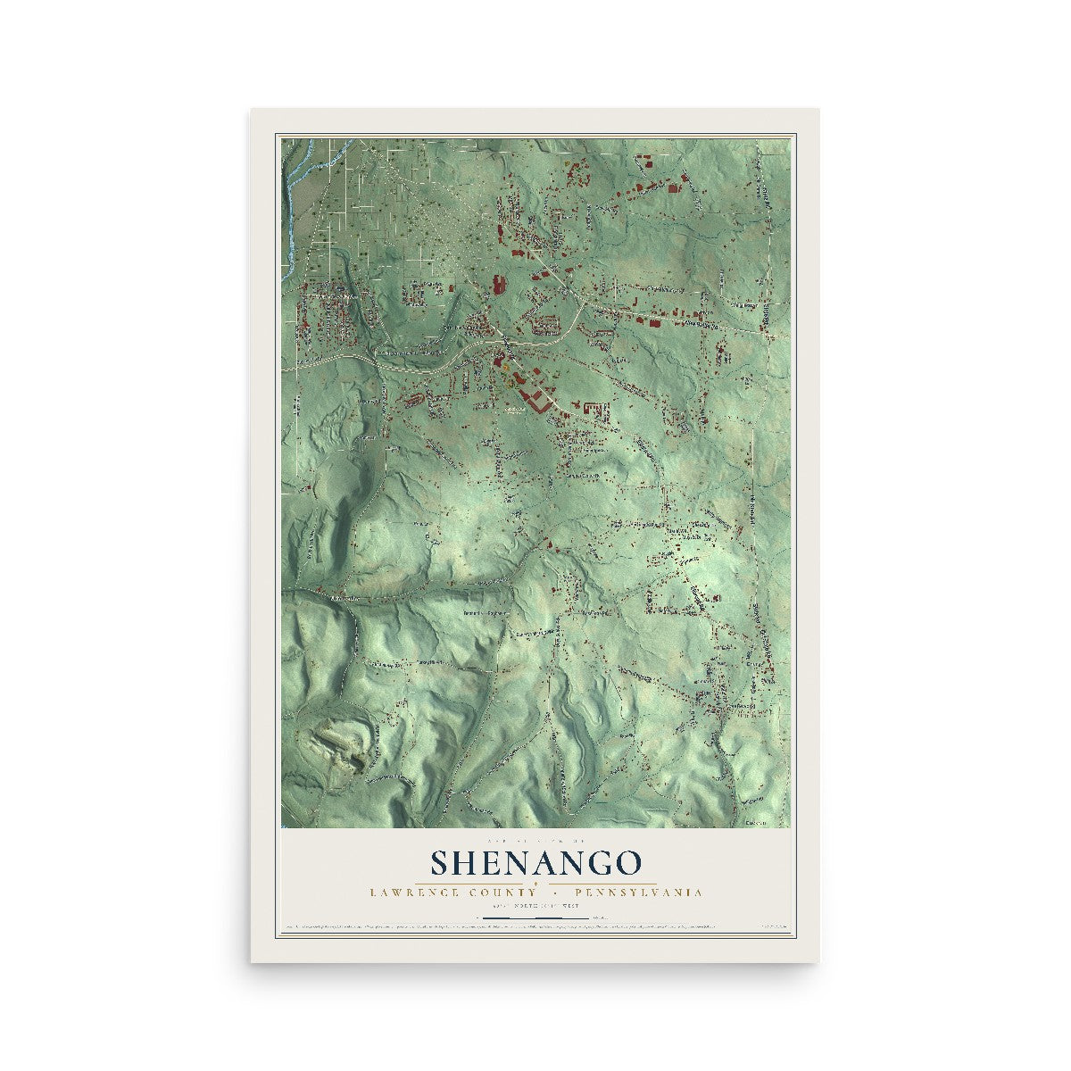 Map of Shenango, Lawrence County, Pennsylvania, 12 x 18 inch unframed archival matte print