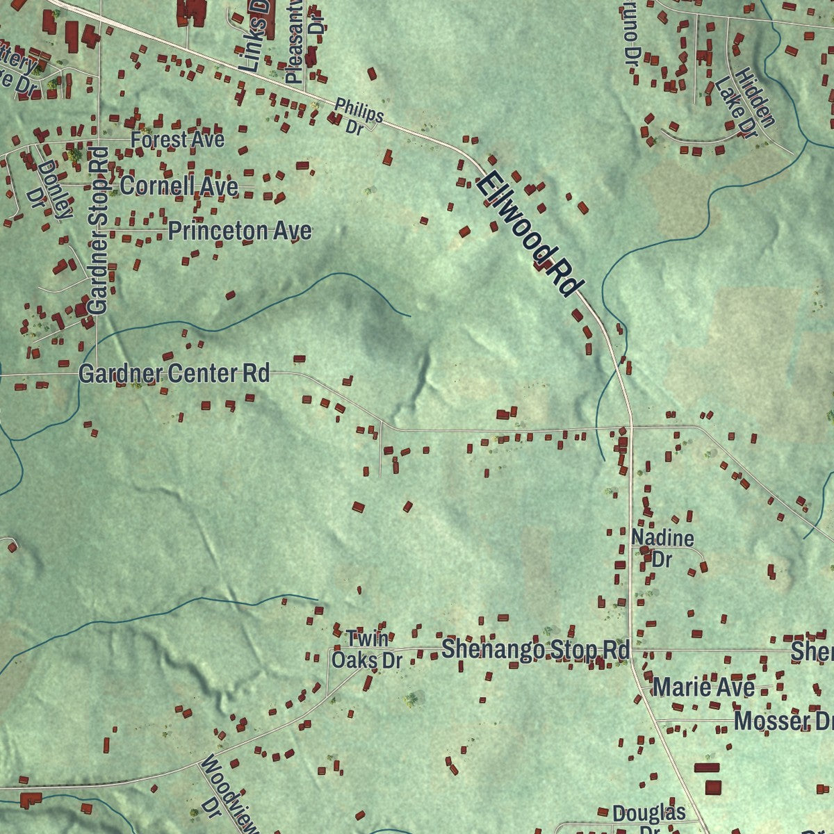 Second close-up of the map of Shenango, Lawrence County, Pennsylvania print showing more streets and buildings