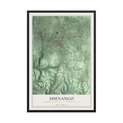 Map of Shenango, Lawrence County, Pennsylvania, 12 x 18 inch print in a black wood frame