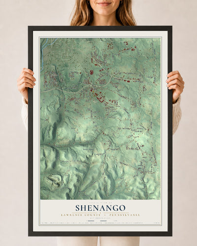 Map of Shenango, Lawrence County, Pennsylvania, 24 x 36 inch print in a black wood frame