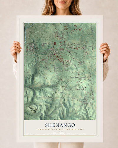 Map of Shenango, Lawrence County, Pennsylvania, 24 x 36 inch print in a white wood frame