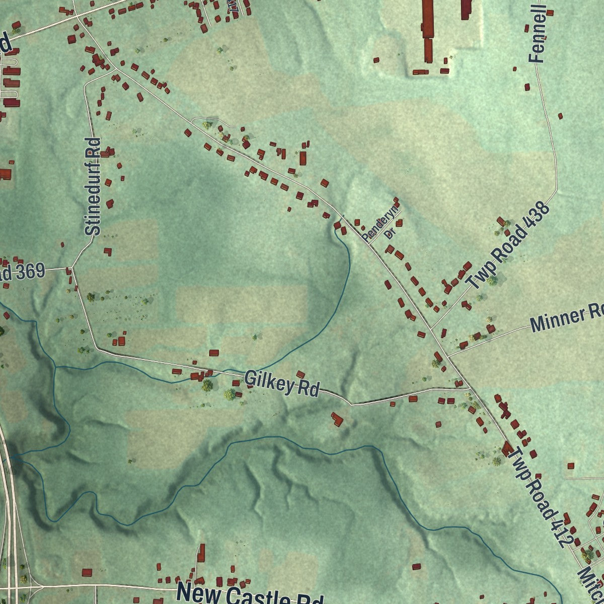 Close-up of the map of Shenango, Mercer County, Pennsylvania print showing street and building detail